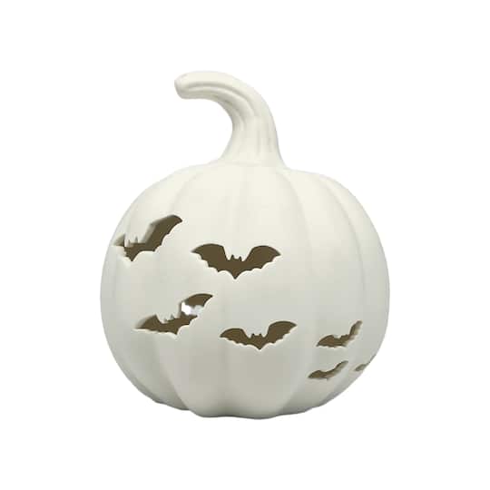 Michaels, 7.25" Pumpkin with Bats DIY Ceramic LED Décor by Make Market® – Category: Halloween DIY Wood & Ceramic Crafts